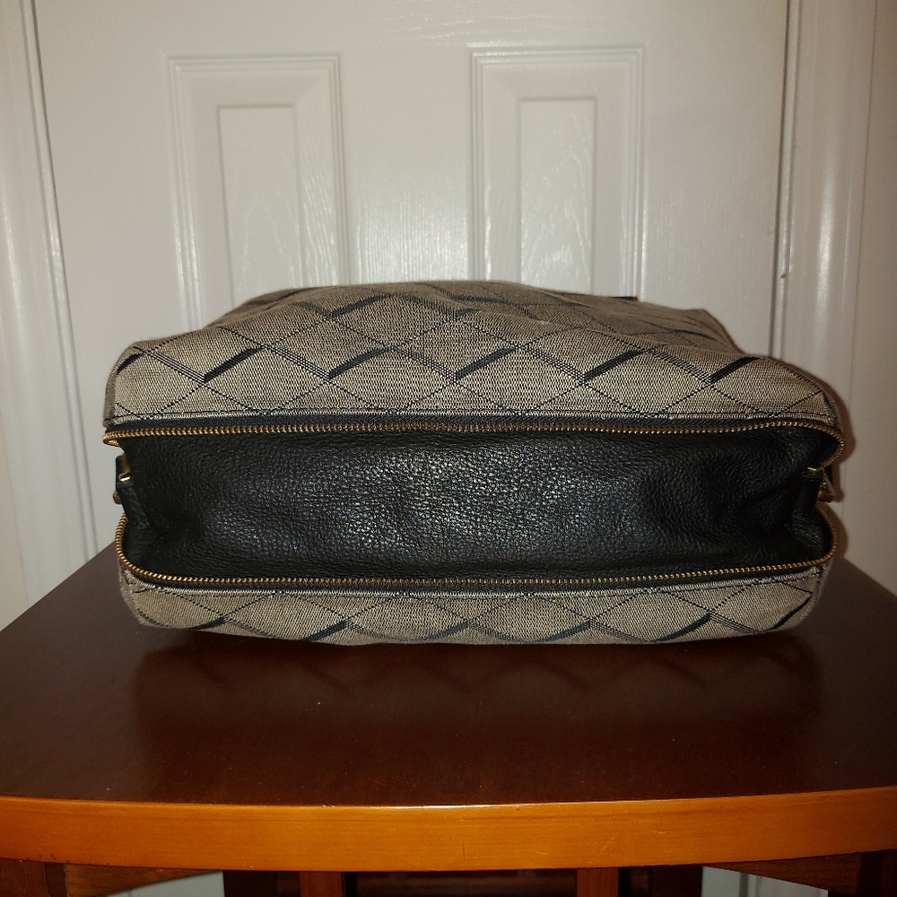 ✔️Fossil Beige Woven Satchel with Black Leather Handles, EUC - Picture 6 of 13
